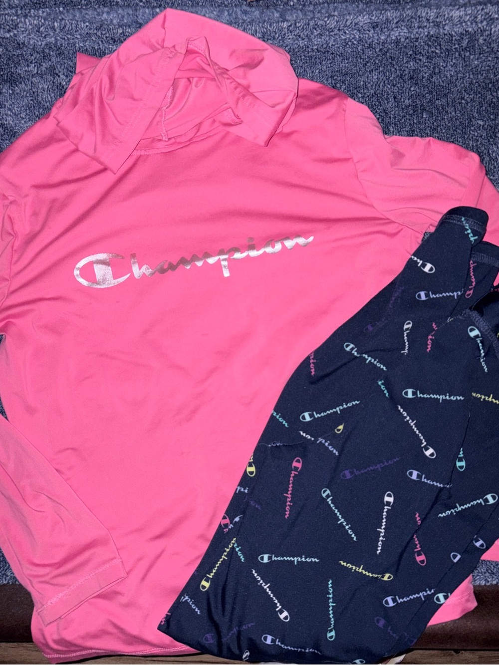 Champion Hot Pink Athletic Tee with Navy Logo Print